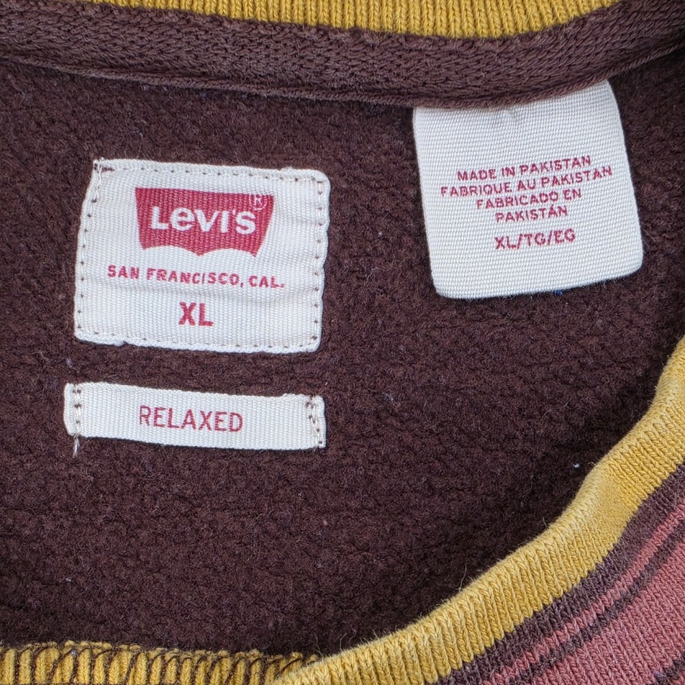 Levi's Sweatshirt Adult Size XL Brwn/Red Colorblock CrewNeck Relaxed Embroidered - Picture 2 of 9